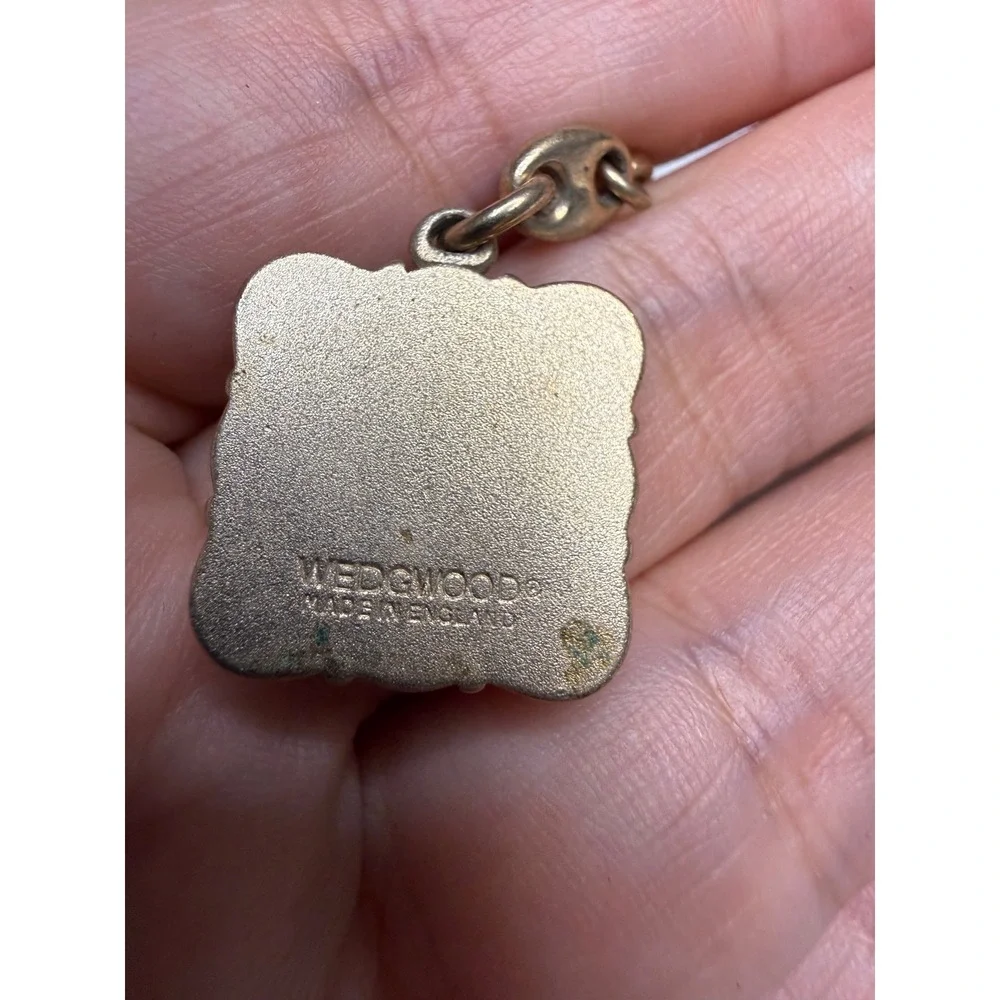 Wedgwood Blue Jasperware Sailing Ship Keychain Gold Tone Made in England
